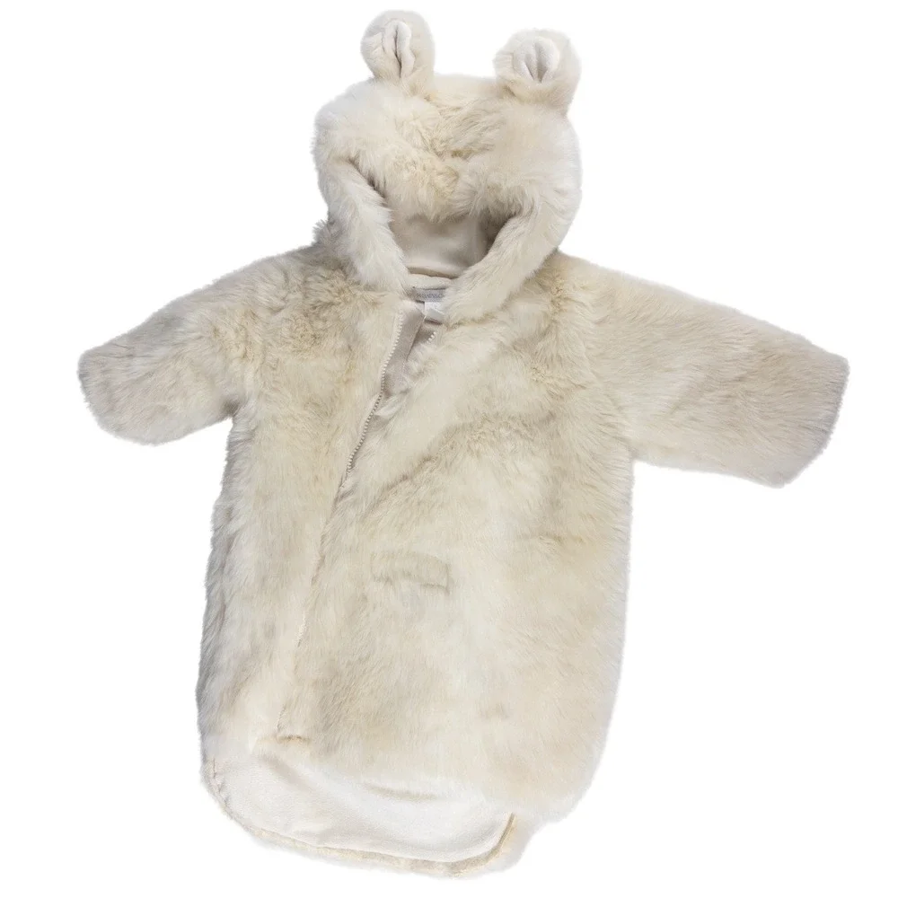 Restoration Hardware Baby Faux Fur‎ Bunting 0-6M Cream NWOT Arctic Fox Hooded